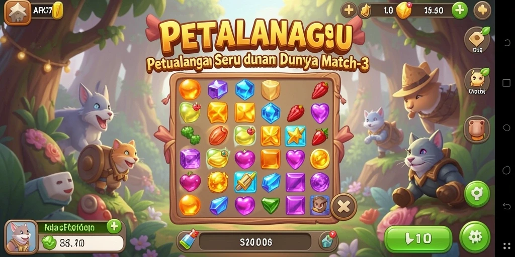 Tampilan menakjubkan dari gameplay seru Match-3 AFK77.