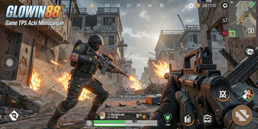 Screenshot menunjukkan momen intens dalam gameplay GLOWIN88.
