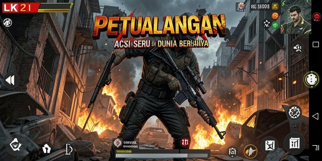 Tampilan gameplay LK21 dengan aksi mendebarkan dan karakter unik.