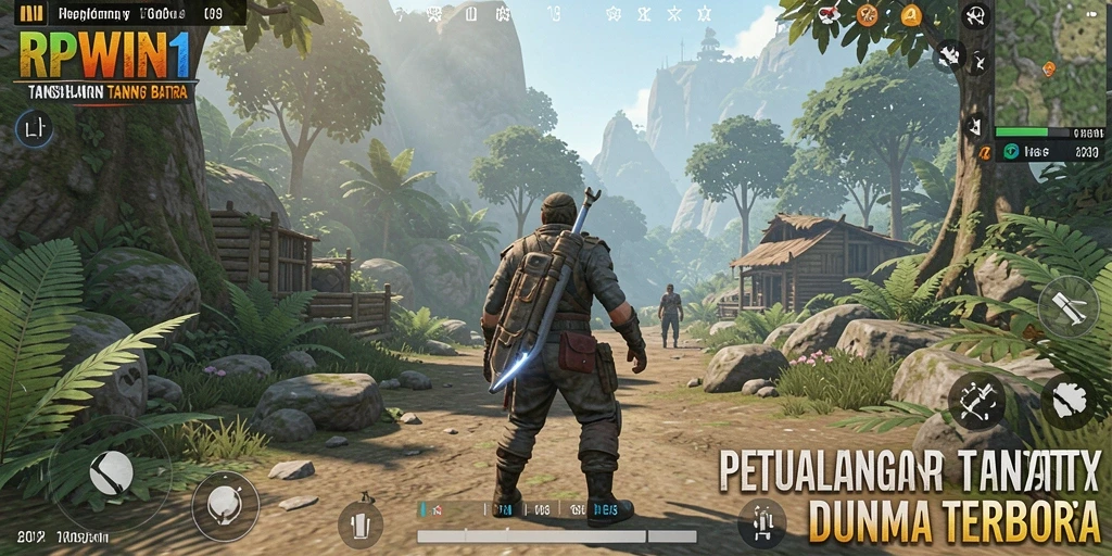 Screenshot gameplay RPWIN1 menampilkan eksplorasi dunia terbuka yang luas.