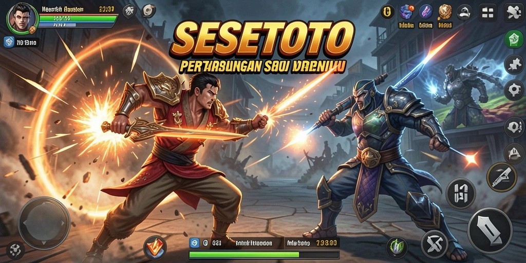 Screenshot utama menunjukkan aksi pertarungan intens di SESETOTO.